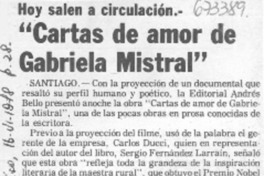 "Cartas de amor de Gabriela Mistral".