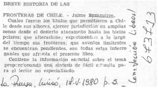 Breve historia de las fronteras de Chile.