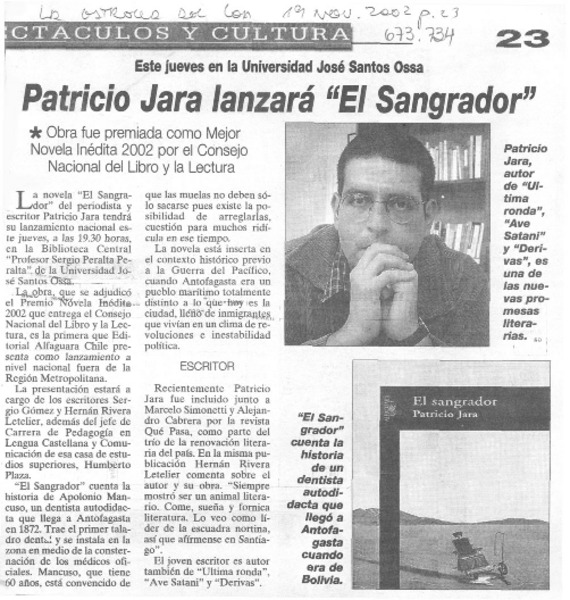 Patricio Jara lanzará "El Sangrador".