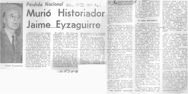 Murió historiador Jaime Eyzaguirre.