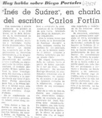 "Inés de Suárez", en charla del escritor Carlos Fortín.