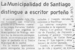 La Municipalidad de Santiago distingue a escritor porteño.