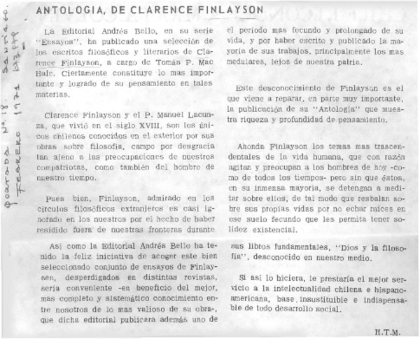 Antología, de Clarence Finlayson