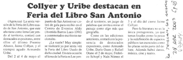 Collyer y Uribe destacan en feria del libro San Antonio.