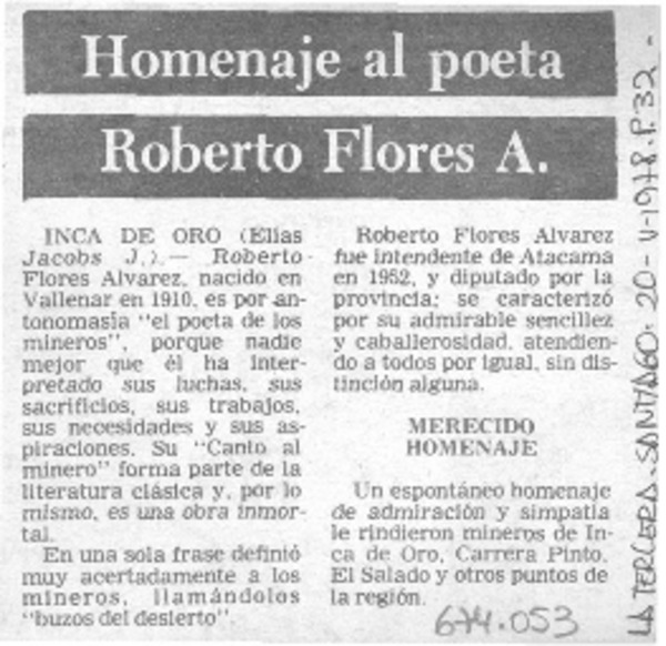 Homenaje al poeta Roberto Flores A.