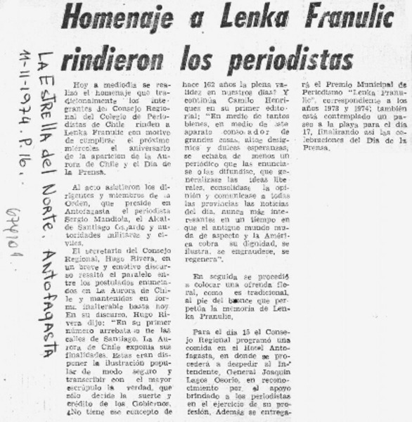 Homenaje a Lenka Franulic rindieron los periodistas.