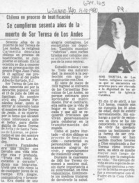 Se cumplieron sesenta años de la muerte de Sor Teresa de Los Andes.