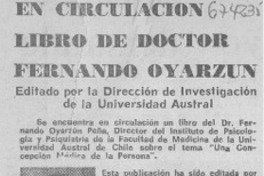 En circulación libro de doctor Fernando Oyarzún.