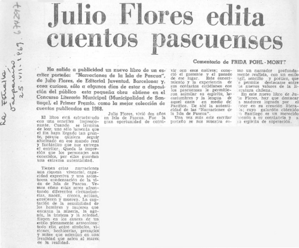 Julio Flores edita cuentos pascuenses