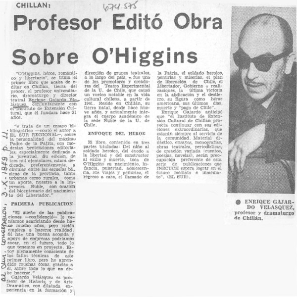 Profesor editó obra sobre O'Higgins.