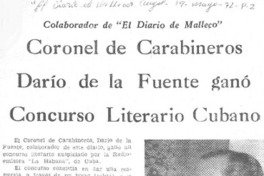 Coronel de carabineros Darío de la Fuente ganó concurso literario cubano.