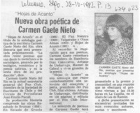 Nueva obra poética de Carmen Gaete Nieto.