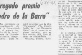 "Entregado premio "Pedro de la Barra".