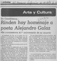 Rinden hoy homenaje a poeta Alejandro Galaz.