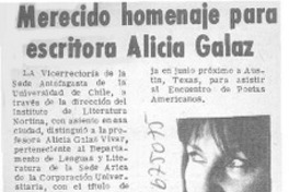 Merecido homenaje para escritora Alicia Galaz