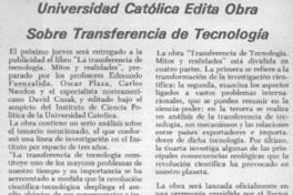Universidad Católica edita obra sobre transferencia de tecnología