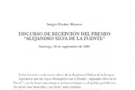Discurso de recepción del premio "Alejandro Silva de la Fuente"