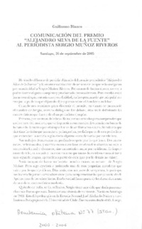 Comunicación del premio "Alejandro Silva de la Fuente" al periodista Sergio Muñoz Riveros