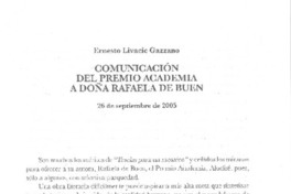 Comunicación del Premio Academia a doña Rafaela del Buen