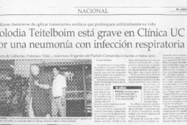 Volodia Teitelboim está grave en Clínica UC por una neumonía con infección respiratoria