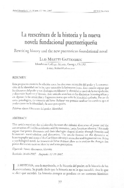 La reescritura de la historia y la nueva novela fundacional puertorriqueña