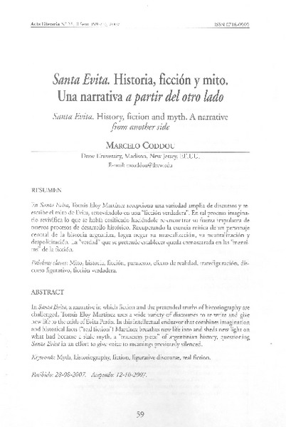 Santa Evita. Historia, ficción y mito. Una narrativa a partir del otro lado