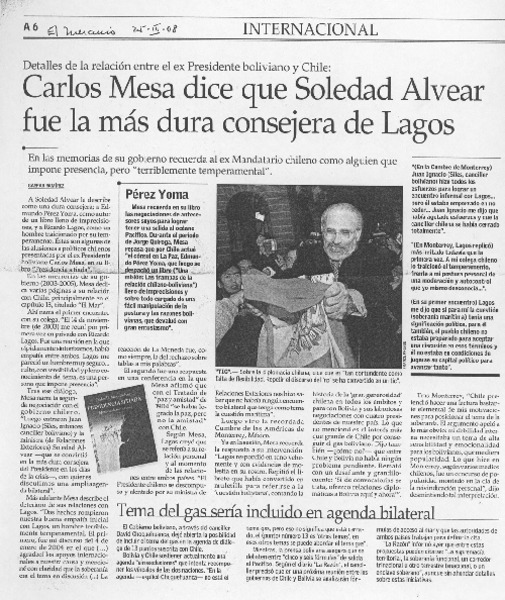 Carlos Mesa dice que Soledad Alvear fue la más dura consejera de Lagos