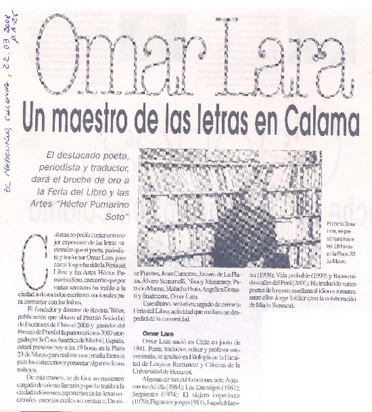 Omar Lara Un maestro de las letras en Calama
