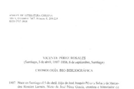 Vicente Pérez Rosales Cronología Bio-Bibliográfica