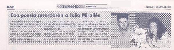 Con poesía recordarán a Julio Miralles