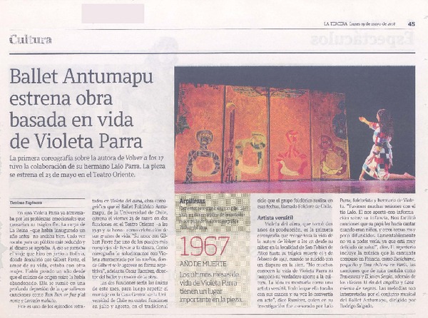 Ballet Antumapu estrena obra basada en vida de Violeta Parra