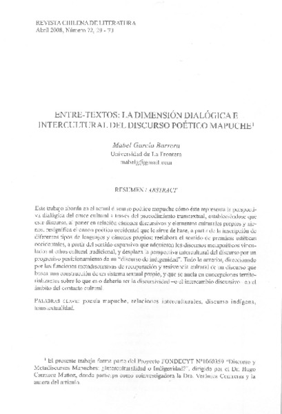 Entre-textos: la dimensión dialógica e intercultural del discurso poético mapuche