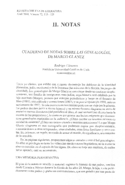 Cuadernos de notas sobre Las Genealogías de Margo Glantz