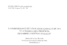 La performance de los Juegos Florales de 1914 y la inadecuada presencia de Gabriela Mistral en ellos