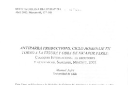 Antiparra productions, ciclo homenaje en torno a la figura y obra de Nicanor Parra