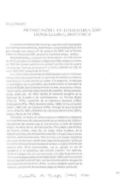 Premio Nobel de Literatura 2007 Doris Lessing, británica