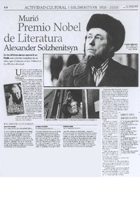 Murió Premio Nobel de Literatura Alexander Solzhenitzyn