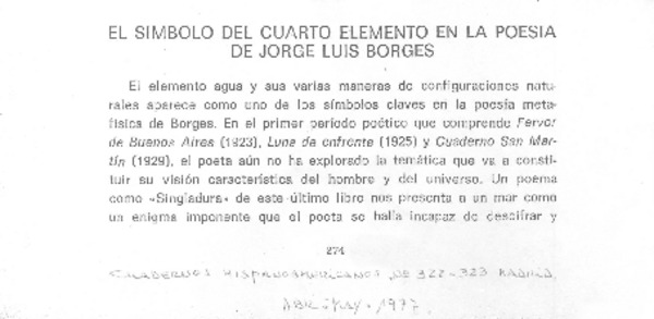 El símbolo del cuarto elemento en la poesía de Jorge Luis Borges