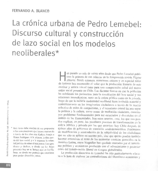 La crónica urbana de Pedro Lemebel