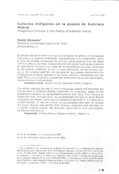 Culturas indígenas en la poesía de Gabriela Mistral