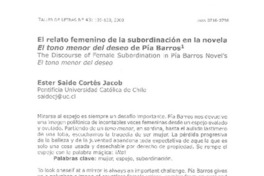 El relato femenino de la subordinación en la novela El tono menor del deseo de Pía Barros