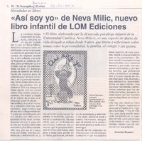 "Así soy yo" de Neva Milic, nuevo libro infantil de LOM Ediciones