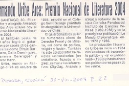 Armando Uribe Arce: Premio Nacional de Literatura 2004