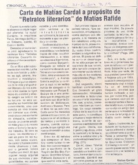 Carta de Matías Cardal a propósito de "Retratos literarios" de Matías Rafide