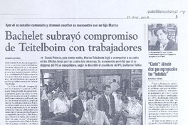 Bachelet subrayó compromiso de Teitelboim con trabajadores