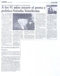 A los 91 años muere el poeta y político Volodia Teitelboim