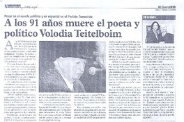A los 91 años muere el poeta y político Volodia Teitelboim