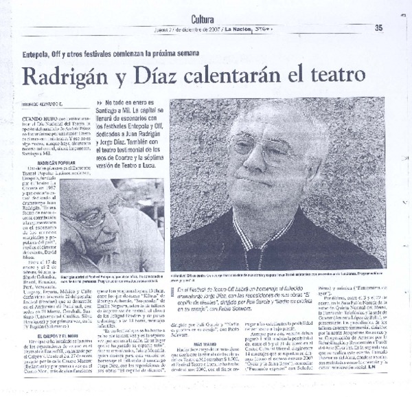 Radrigán y Díaz calentarán el teatro