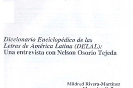 Diccionario Enciclopédico de las Letras de América Latina(DELAL): Una entrevista con Nelson Osorio Tejeda