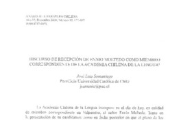 discurso de recepción de Ennio Moltedo como miembro correspondiente de la Academia Chilena de la Lengua